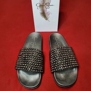 Jessica Simpson Black Pool Beaded Slip On Slide Sandels